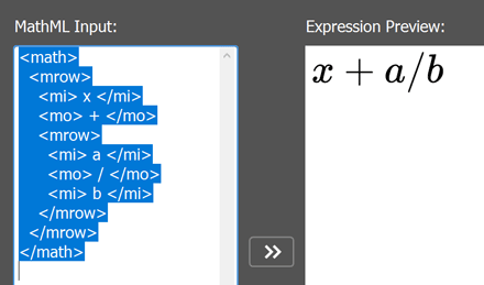 Syntax and display of the expression “x+a/b”.